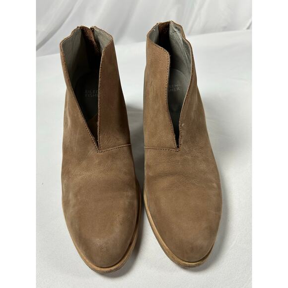 EILEEN FISHER NELSON Tan TUMBLED LEATHER SPLIT OPEN FRONT ANKLE BOOTIES Sz 9.5 - Picture 2 of 9